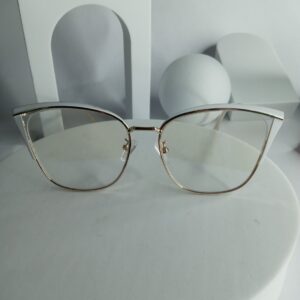 Designer Cat-Eye Metal Glasses - White  Gold Frame