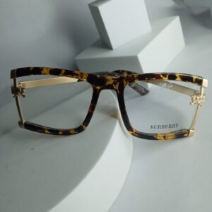 Burberry Unisex Tortoise Shell Square Frame Eyeglasses with Gold Accents