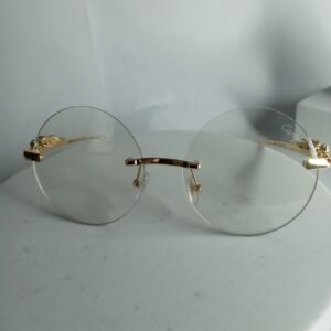 Cartier Frameless Round Glasses with Gold Panther Embellishment