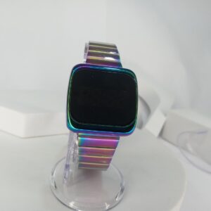 Designer Iridescent Digital Touchscreen Smartwatch with Metal Band