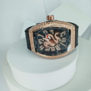 Franck Muller Yachting Rose Gold Dragon Iced Out Men's Tonneau Watch