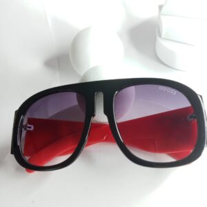 Gucci Black Frame Red Arm Shield Sunglasses with Purple Gradient Lenses