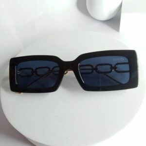 Gucci Rectangular Black Sunglasses with Gold Chain Link Detail GU82