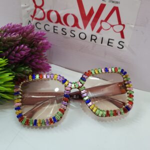 Designer Colorful Stone Embellished Square Fashion Glasses