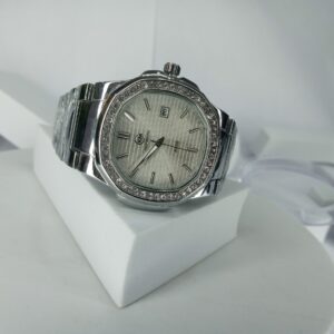 Keep Moving K106 Men's Silver Diamond Bezel Quartz Watch