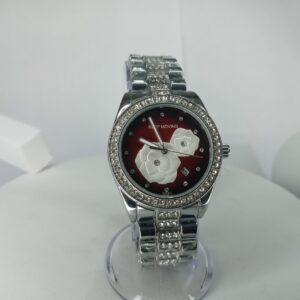 Keep Moving Women's Silver Crystal Chain Watch with Red Floral Analog Dial