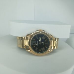 Lookworld Men's Classic Gold Stainless Steel Quartz Watch with Black Dial  Date