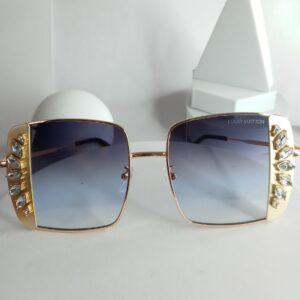 Louis Vuitton Gold Rectangle Sunglasses with Rhinestone Sides Gradient Lenses