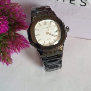 Patek Philippe Nautilus Style Men's Black Quartz Chain Watch with Date