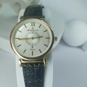 St. Alexander Women's Gold-Tone Quartz Watch with Black Leather Strap