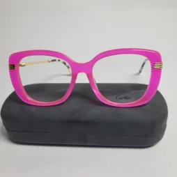 cartier oversized pink square eyeglasses luxury designer fra 01 - Cartier 2401 Pink Cat-Eye Women's Glasses with Gold Accents
