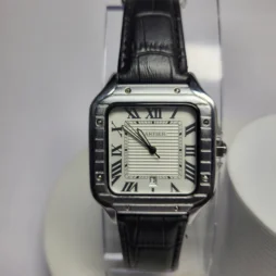Cartier Santos 1236G Stainless Steel Leather Strap Date Watch