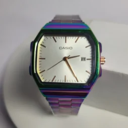 Casio 2401 Iridescent Octagonal Stainless Steel Water Resistant Date Watch