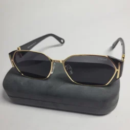 chlo luxury womens sunglasses chlo bold geometric frame with 01 - Chloé T09105 Women's Hexagonal Gold Metal Sunglasses