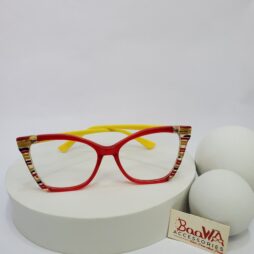 designer collection vibrant cat eye eyeglass frames red fron 01 - Designer Collection Cat-Eye Striped Red & Yellow Fashion Glasses