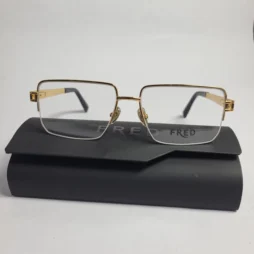 Fred FG50159U Gold Semi-Rimless Rectangle Metal Eyeglasses 15 fred inspired luxury rimless rectangle eyeglasses gold black 01 - Fred FG50159U Gold Semi-Rimless Rectangle Metal Eyeglasses