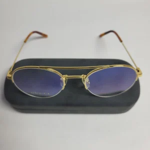 Gucci GG056820 Gold-Tone Metal Oval Blue Tinted Unisex Glasses