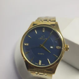 omega blue dial gold automatic mens luxury watch 01 - Omega Gold Stainless Steel Quartz Men's Watch with Date