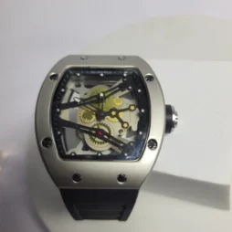 Richard Mille Skeleton Tonneau Men's Rubber Strap Watch 15 richard mille skeleton watch silver case black rubber strap 01 - Richard Mille Skeleton Tonneau Men's Rubber Strap Watch