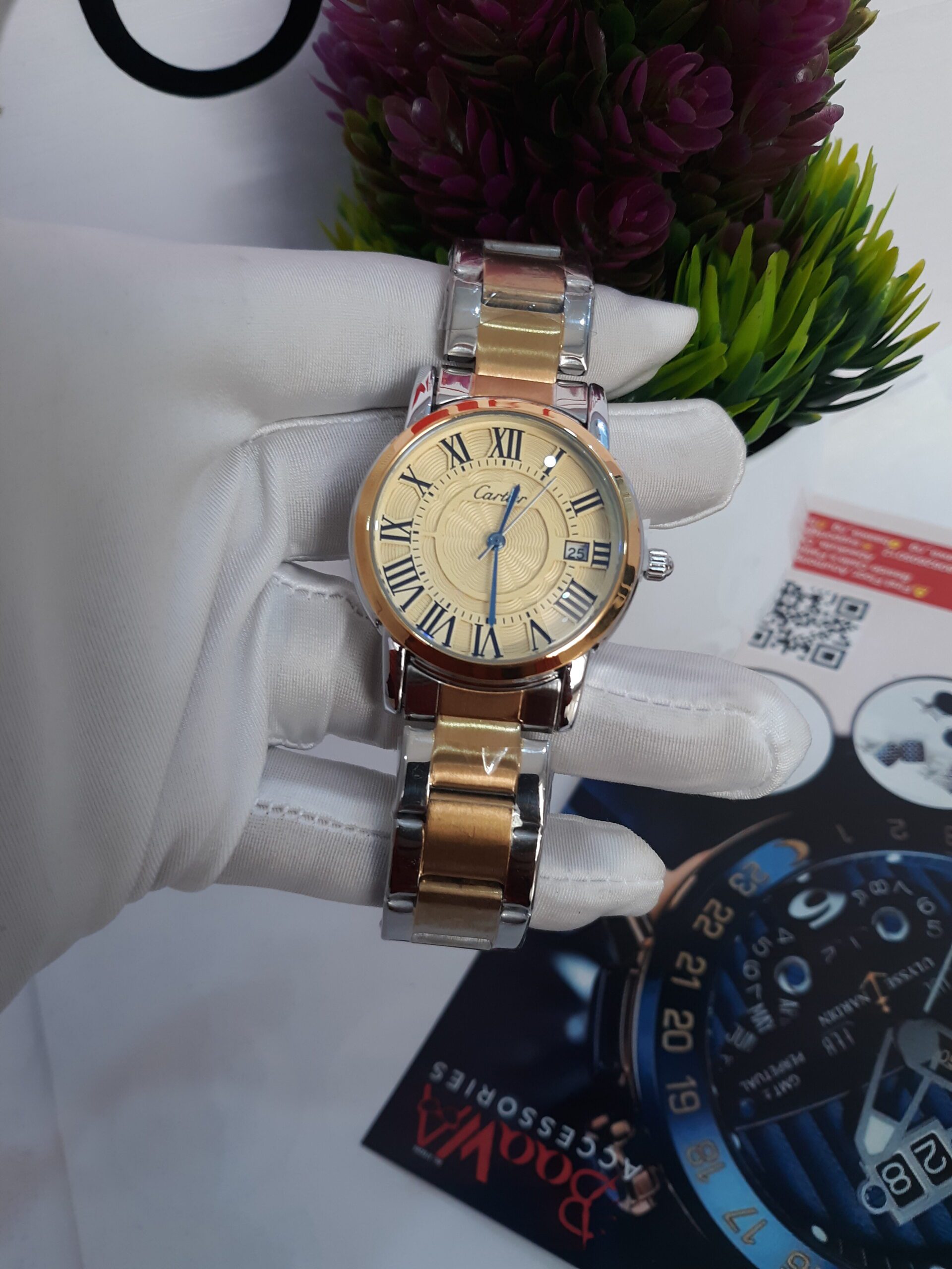 Cartier Two-Tone Gold Silver Women's Quartz Watch with Roman Numerals Date