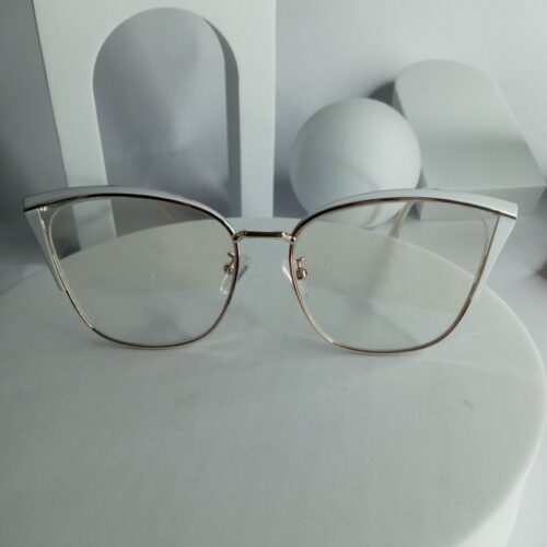 Designer Cat-Eye Metal Glasses - White  Gold Frame