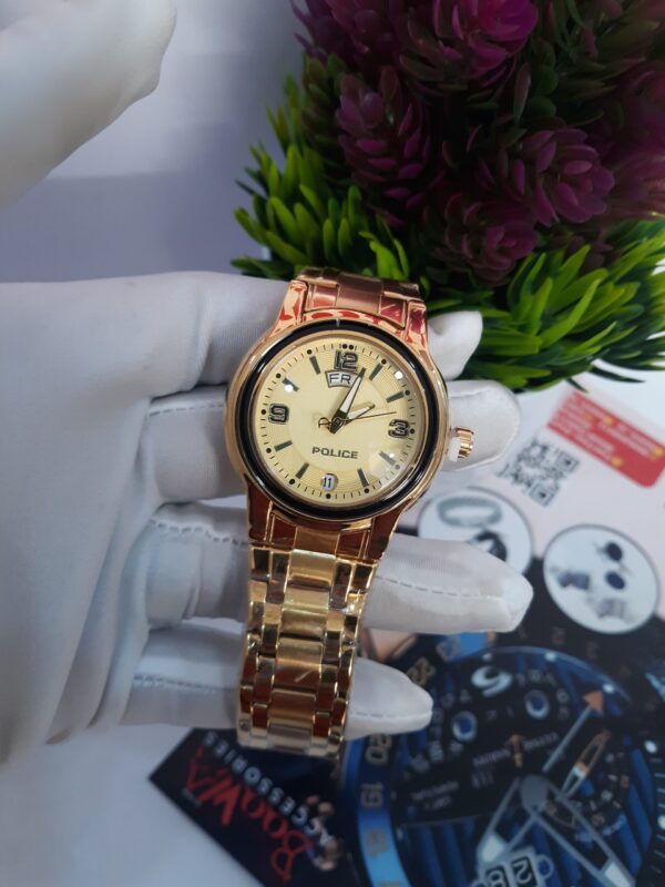 Police Gold-Tone Stainless Steel Women's Analog Chain Watch with Day-Date Display