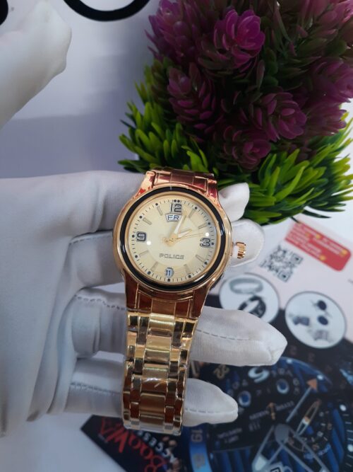 Police Gold-Tone Stainless Steel Women's Analog Chain Watch with Day-Date Display