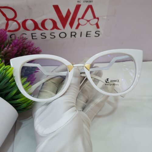 Designer White Cat-Eye UV400 Blue Light Blocking Glasses for Women