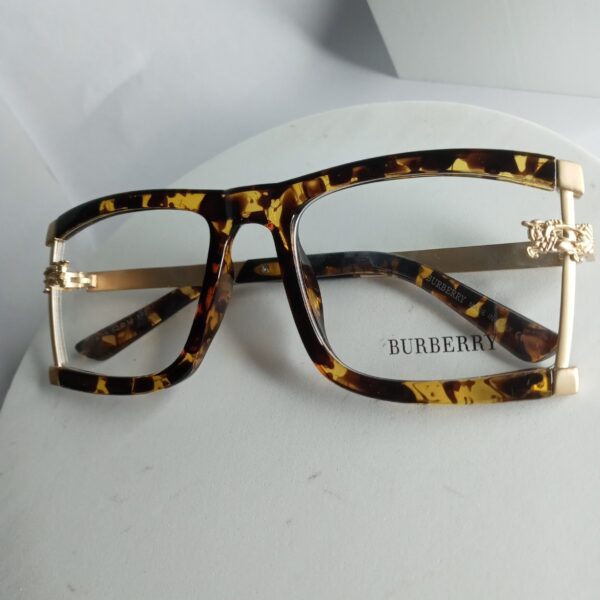 Burberry Unisex Tortoise Shell Square Frame Eyeglasses with Gold Accents