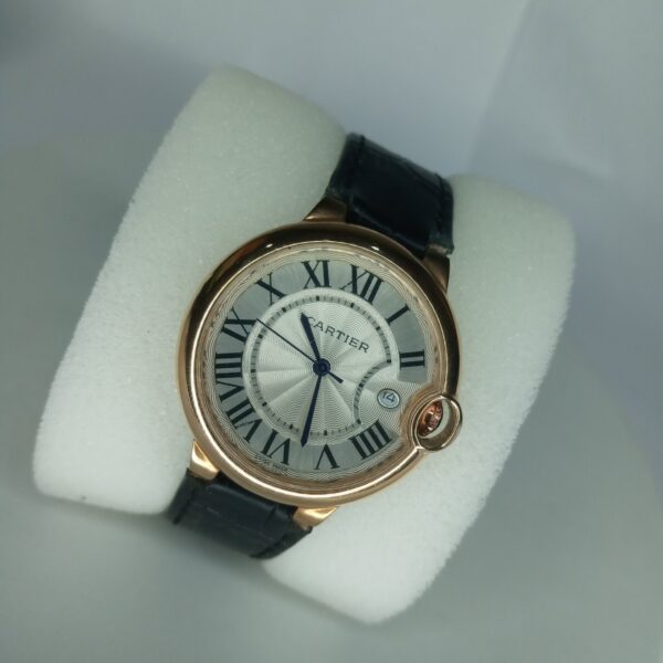 Cartier Ballon Bleu Style Rose Gold Tone Women's Analog Leather Watch with Date