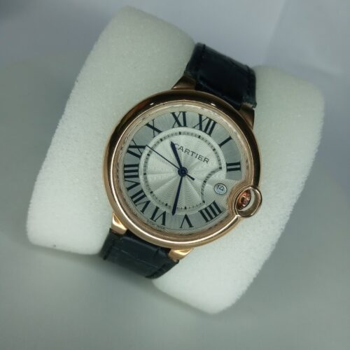 Cartier Ballon Bleu Style Rose Gold Tone Women's Analog Leather Watch with Date