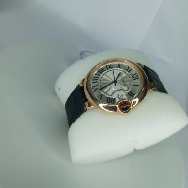 Cartier Ballon Bleu Style Rose Gold Tone Women's Analog Leather Watch with Date