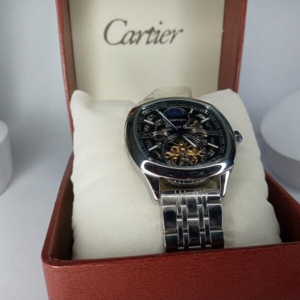Cartier Tonneau Skeleton Automatic Men's Silver Watch