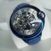 Cartier Blue Skeleton Dial Automatic Men's Luxury Watch with Leather Strap