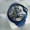 Cartier Blue Skeleton Dial Automatic Men's Luxury Watch with Leather Strap