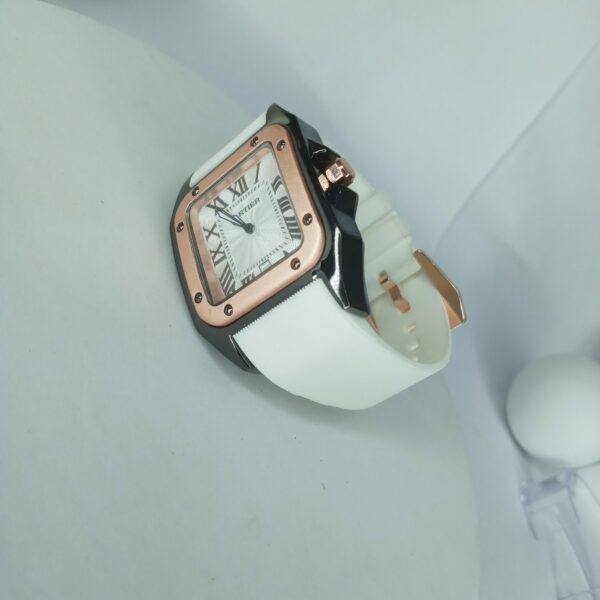 Cartier Santos-Dumont Style Men's Rose Gold  White Rubber Watch