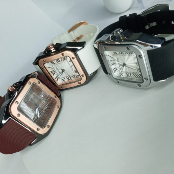 Cartier Santos-Dumont Style Men's Rose Gold  White Rubber Watch