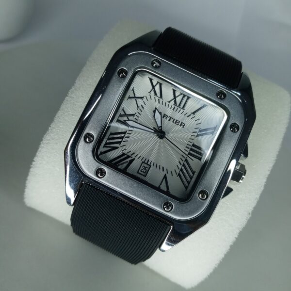 Cartier Santos-Dumont Style Men's Rose Gold  White Rubber Watch