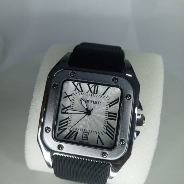 Cartier Santos-Dumont Style Men's Rose Gold  White Rubber Watch