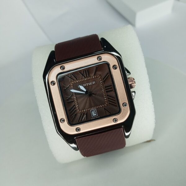 Cartier Santos-Dumont Style Men's Rose Gold  White Rubber Watch