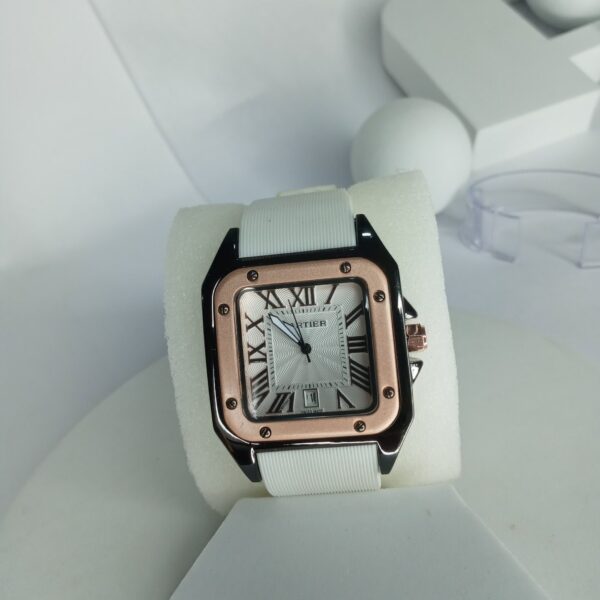 Cartier Santos-Dumont Style Men's Rose Gold  White Rubber Watch