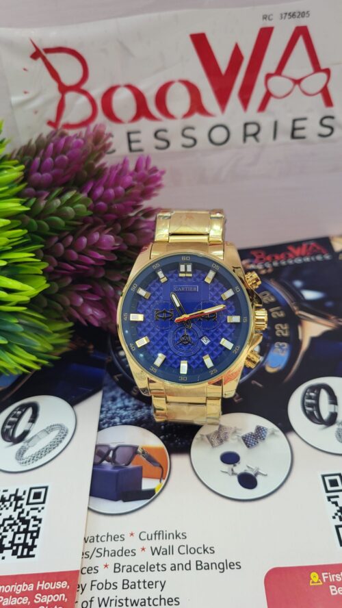 Cartier Men's Gold-Tone Blue Dial Chronograph Stainless Steel Watch