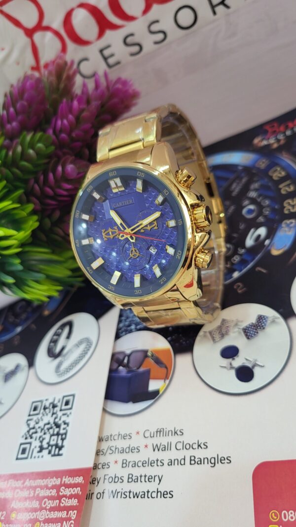 Cartier Men's Gold-Tone Blue Dial Chronograph Stainless Steel Watch