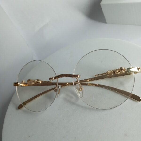Cartier Frameless Round Glasses with Gold Panther Embellishment