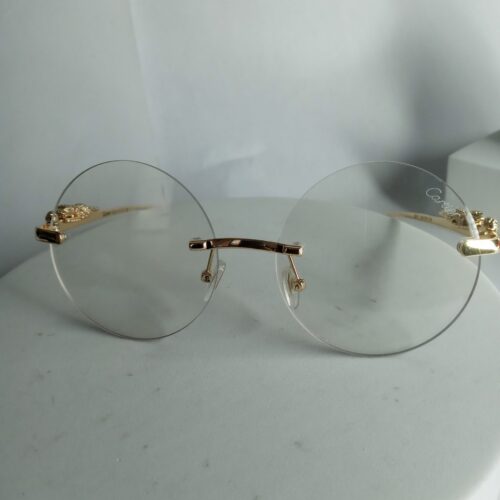 Cartier Frameless Round Glasses with Gold Panther Embellishment