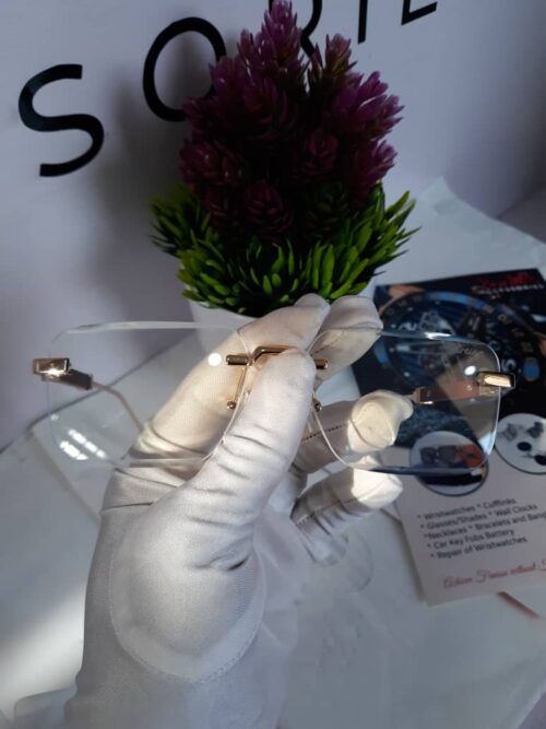 Designer Rimless Gold Accent Eyeglasses