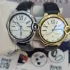 Cartier Luxury Gold Case Men's Leather Watch with Date Display