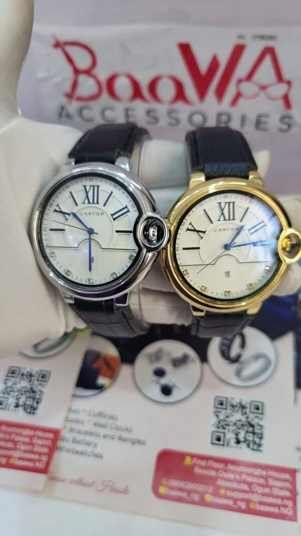 Cartier Luxury Gold Case Men's Leather Watch with Date Display