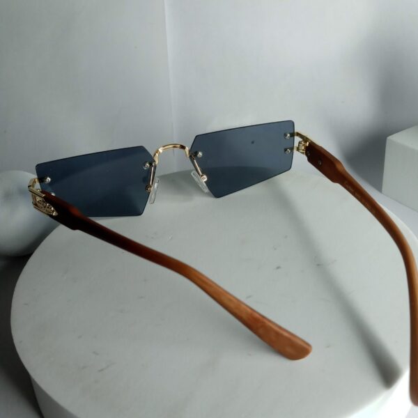 Cartier Rimless Dark Lens Wooden Arm Sunglasses