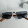 Cartier Rimless Dark Lens Wooden Arm Sunglasses